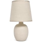 Aigostar Ceramic Table Lamp, Fabric Lampshade, Cream Oval, E14 | Bedside Table Lamp, &phi;17&times;H31cm, 1.3m Cable with Switch, for L