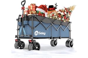 Sekey XXXL Handcart Foldable 300 L 200 kg Load Capacity Foldable Handcart 17 x 10 cm Extra Wide Tyres All Terrain Patented Foldable from Four Directions XXXL Super 4013 Blue with Grey