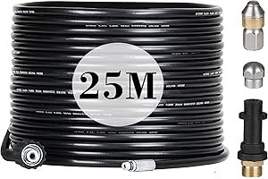 OHAYORI 25M Kit de Manguera para Limpiar Tuberías Compatible con Limpiadores de alta Presión Kärcher K2 K3 K4 K5 K6 K7, 180Bar Manguera Desatascadora con Boquillas Rígidas y Giratorias