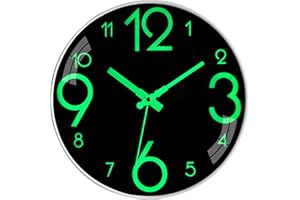 WARMINN 12 Inch Luminous Silent Wall Clock Non Ticking Large Outdoor Night Lights Black Wall Clock Glow In the Dark Wall Clocks for Bathroom Living Room Bedroom Garden Office Kitchen Modern Home Decor
