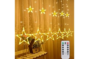 Fohil Świąteczna zasłona świetlna, 126 diod LED, wodoodporna lampka na baterie, 8 trybów z pilotem zdalnego sterowania, dekoracja ramadanu, do użytku na zewnątrz, sypialni, okna, na wesele, Boże