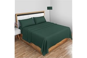 GC GAVENO CAVAILIA Non Iron Percale Flat Sheet King Size- Polycotton Anti Wrinkle Hotel Quality Bed Sheets- Luxury Bedding Plain Dyed Flat Sheet- Dark Green