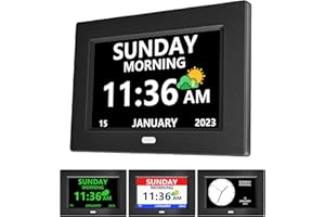 LXBYJKJ (No Power Adapter 7 Inch Digital Clock with Day and Date for Elderly Alzheimer's Clock Customizable Alarms 3 Display Modes Large Font Digital Clocks for Seniors Alarm Clocks Auto DST