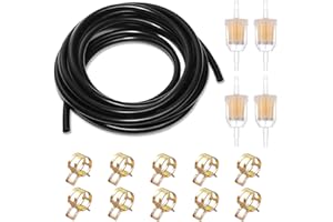 NEUSID Wąż paliwowy 5 mm, 5 m, zestaw z 4 filtrami benzynowymi i 10 opaskami zaciskowymi, przewód paliwowy, wąż olejowy, do małych motocykli, samochodów, skuterów