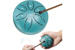 Realtopdo Tongue Drum Steel Tongue Drum 3 Zoll Stahlzungen 6 Töne Zungentrommel Pan Drum Percussion Steel Instrument Handpan Steel mit Schlägeln Meditation Yoga Klangheilung (Gruen)