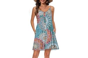 Koerye Vestito Estivo da Donna Copricostume Abiti con Scollo a V Tasche Vestito Spiaggia Cinturino Spaghetti Abito Casual Corto Prendisole Copricostume