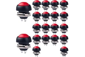 RUNCCI-YUN 20pcs Rojo 12mm Mini Momentáneo de Botón,Mini Interruptores CA 250V / 1.5A 125V / 3A, SPST Normal Abierto ON/Off 2 Pin Pulsador de Redondo para Trompeta de Coche, PC, Lámpara de Mesa,