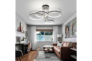 WERSVG Lampa sufitowa Nowoczesna LED Ściemniana Czarna Lampa Sufitowa Pierścieniowa Z Pilotem Oświetlenie Do Sypialni Salon Kuchnia Jadalnia Przedpokój Lampa Wisząca (4 Pierścień/78cm/63W)