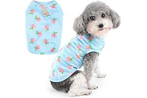 Zunea Camicie per cani estivi per cani di piccola taglia Ragazza Pesche Stampato Cucciolo Senza Maniche Vestiti con D-Ring Soft Dog Basic T-Shirt Pullover Felpa Chihuahua Yorkie Cat Pet Apparel Blu L