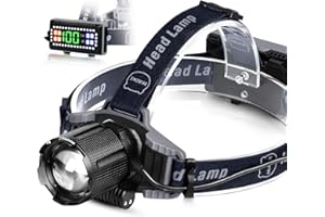 MIAOKE Latarka czołowa LED, ładowana przez USB, 10 0000 lumenów, super jasna, IPX5, wodoodporna, 4 tryby pracy ze wskaźnikiem mocy i światłem ostrzegawczym, dla dorosłych, biegania, na kemping,