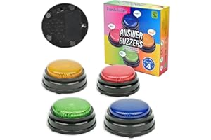 TIANDIRENHE Answer Buzzer Mejorado con Función De Grabación, Dispositivo De Grabación para Niños, Botones para Perros, 4 Botones De Color Naranja + Azul + Verde + Rosa, Botón De Grabación Independiente