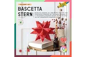 ‎FOLIA folia 820/2020 - Bastelset Bascetta Stern, Transparent rot, 20 x 20 cm, 32 Blatt, fertige Größe des Papiersterns ca. 30 cm, mit ausführlicher Anleitung - ideal zur zeitlosen Dekoration