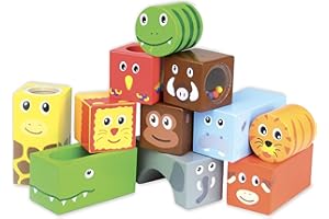 Vilac - Cubes Sonores la Savane - 11 cubes en bois sonores animaux de la savane - Décoré par Suzy Ultman - Développe la motricité et l’observation des enfants - Jouet d'éveil dès 18 mois - 2101
