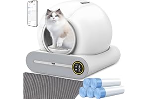 XQDKoon Lettiera Autopulente 65L + 9 L, Gatto Autopulente Automatica con Monitoraggio Sanitario APP, Deodorante Ionico Lettiera Automatica per Gatti con Sacchi Spazzatura