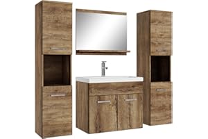 BADPLAATS B.V. Badezimmer Badmöbel Set Montreal XL 60cm Waschbecken Braun Eiche - Unterschrank Hochschrank Waschtisch Möbel