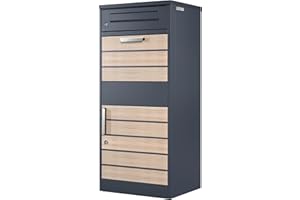 ‎ZELSIUS Zelsius Letter Box with Parcel Compartment Terra | Powder-Coated Steel with Wooden Effect Elements | RAL7016 Anthracite | Integrated Return Lock | Floor Mounting | Parcel Box