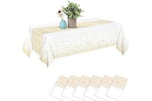 Yilakla Table Cloth 6 Pack,137 x 274cm Plastic Birthday Table Cover,Waterproof Tablecloth for Christmas Wedding New Year Home Garden Party Table Decoration Supply gold