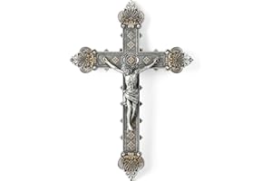 BC BUILDCLASSIC BC Katholisches Kruzifix-Wandkreuz, Jesus Christus, Heimdekoration, religiöses Geschenk, Vintage-Silber-Finish, 30,5 cm hoch, Renaissance-Skulptur, handbemalt von Buildclassic
