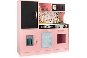 Leomark Cucina in legno per bambini - MEMO PINK con tanti funzioni, Ideale giocattolo per avventure culinarie creative, Dimensioni: 83x24x80 cm.