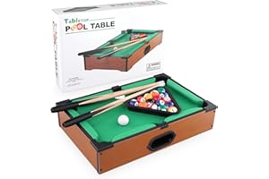 VIHBRAI Wooden Mini Billiard Table with 16 Balls, 2 Cues, Triangle Rack - Portable Snooker Table for Family Game Parties