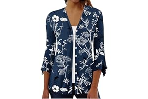 HAOLEI Cardigan Leggero Donna Estivo Elegante Sul Davanti Sottile Stampa Floreale Camicette Maniche con Volant a Tre Quarti Morbida Copertura Trasparente Fino Estate Spiaggia Feste Vacanze Top 2024 Offerte