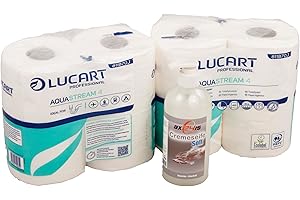 Axis Line Lucart Aquastream Lot de 2 paquets de 4 rouleaux de papier toilette auto-solubilisant + savon crème liquide doux 500 ml
