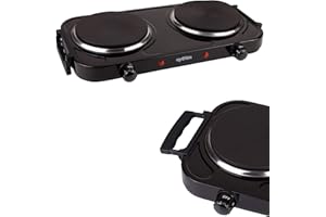 ‎GRAFNER Grafner Kochplatte doppelt mit klappbaren Griffen, 2000 Watt, 2 Massekochfelder mit je Ø 155 mm, stufenlose Temperatureinstellung, Farbe nach Wunsch: schwarz oder weiß, Kochfeld Herdplatte doppel