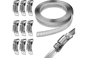Baxcdyswe Colliers de Serrage DIY Inox 304, 300cm Bande Perforée en Métal + 10 Pièces Colliers de Serrage Métallique pour Tuyaux, Machine à Laver, Piscine, Jardin, Voiture