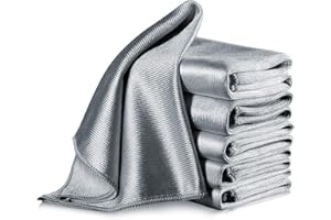 LELE Life 6Pcs Chiffon Nettoyant en Microfibre, Chiffon Microfibre pour Verre Non Pelucheux Très Absorbant sans Traînées pour Windows Pare-Brise Miroirs en Acier Inoxydable, 40 x 40 cm, Gris