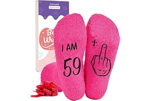 VIVAJOY 60th 50th 40th Birthday Gifts for Women - Unique Pink Fuzzy Socks for Women with Funny Age-Printed Designs