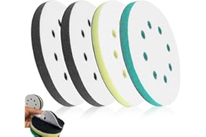 FADERR 4 PCS Upgraded Foam Sanding Pads for Orbital Sander, 8 Holes Sponge Polishing Buffing Pad for Drill, 125mm Soft & Hard Cushion Sponge Buffer by Elechiakan, Impact Resistant Low Noise