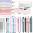 Four Candies 39 PCS Aesthetic School Supplies with Cute Pen Case, 12 Pastel Highlighters, 5 Black Ink Gel Pens, 6 Mechanical Pencils Set 0.5 & 0.7 mm for Students Stationary College Essentials (Pink)