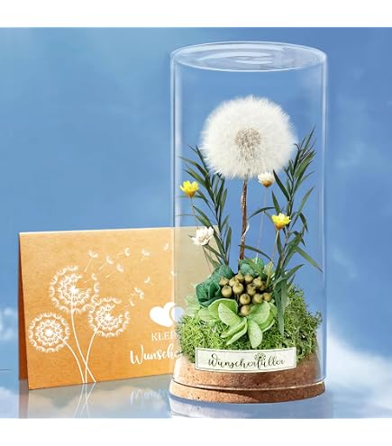 Produktbild von Huifoo Ewige Pusteblume In Glaskuppel - Mit LED Licht & Engel