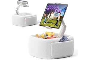 LULULOOK Tablet Pillow Stand, 360°Adjustable kindle Pillow Stand with Snack Bowl,Arm stand for 4.7-14.8" Kindle,ipad,phone,Tablet, Beige