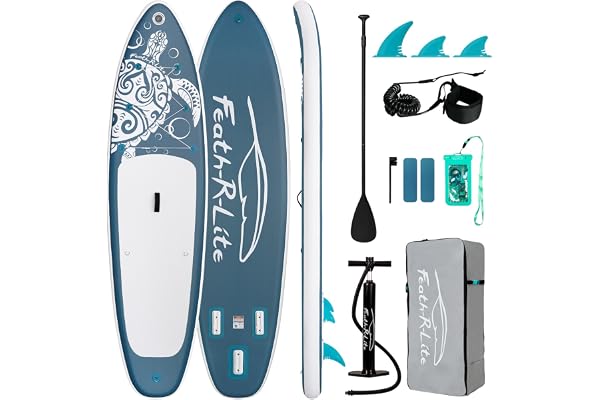 Feath-R-Lite uppblåsbar stående paddle board surfbräda SUP komplett paddleboard tillbehör justerbar paddel, pump, ISUP reseryggsäck, lina, vattentät väska, padelboard för vuxna