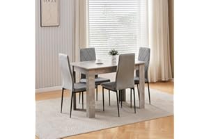 Menaka Modern 5 Pieces Grey Dining Room Table and Velvet Chairs Set of 4 for Small Space, Wood Rectangular Kitchen Table with 4 Chairs Set Space-saving (grey table with 4 grey velvet chairs#2)