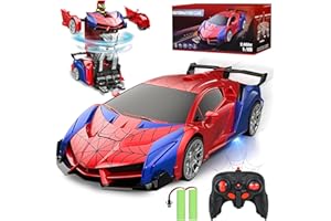 PATEMZON Macchina Telecomandata, Trasforma Robot & RC Auto da Corsa, 2.4ghz Spider Cars Macchinine con Batteria Ricaricabile, Effetto Luce e Suono per Regalo Compleanno Natale Bambino Bimbi 3-9 Anni