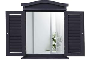 Mendler Espejo de pared con ventana con persianas 53 x 42 x 5 cm, gris oscuro