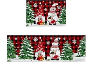 EQWIGKEIT 2 alfombras de cocina navideñas antideslizantes lavables, pasillo, salón, suelo, baño, cocina, alfombra, patrón impreso, decoración navideña