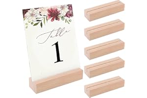 ZFKXGS 6 Stück Kartenhalter Holz Keine Grate Menükartenhalter Tischkartenhalter Holz Natürliches Fotohalter für Hochzeit Tischnummer Party Dekoration Tischkarte Platzkartenhalter Fotoständer 10x3x2cm