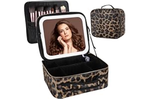 DaizySight Neceser de Maquillaje con luz LED, Bolsa de Maquillaje, maletín de Viaje, maletín de Maquillaje, Bolso para Mujer, maletín de Maquillaje, Regalo para Mujer, Estampado de Leopardo, tamaño