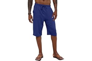 CTU Mens Linen Shorts 3/4 Length Pants Casual Cotton Yoga Joggers Summer Beach Elastic Short Pants