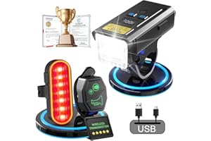 100% Super Bright Bike Lights LEDSUUEI:【8 Performance Upgrade】5+5 Lighting Modes 360° Bike Lights Front and Back USB Rechargeable & IP67 Waterproof Bicycle Lights for Riding ﻿(Wireless Transmission)