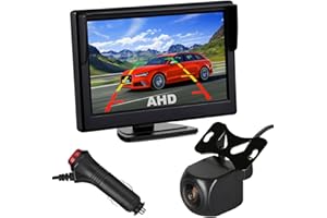 XINYIDA Monitor per auto IPS AHD da 5 pollici, 1920 x 1080P HD, telecamera posteriore IP68, impermeabile, visione notturna, retromarcia, kit per fotocamera da 12 V-24 V per auto SUV MPV
