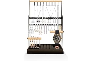 TFSZE Espositore Gioielli a 4 Livelli, Vassoio in Velluto, Con Base Ad Anello, Per Collane Bracciali Orecchini Anelli (Nero)