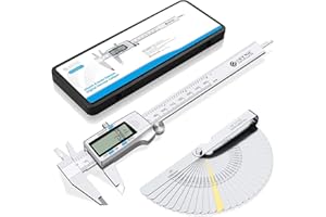 ESYNiC 150mm Calibro Digitale Frazione/Pollice/Metrico in Acciaio Inox con Spessimetro 32 Palette - 6" Calibro a Corsoio Elettronico Micrometro LCD Display Auto Spegnimento - Argento