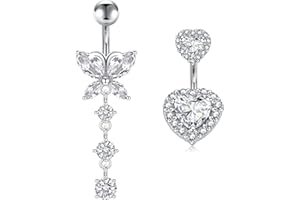 WillTen 14G Piercing Ombligo Acero Inoxidable Piercing Banana Curvados Mujer Piercing Vientre Ombligo Corazón Diamante CZ Hombre 6-10MM