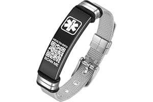 Theluckytag Bracelets médicaux pour homme et femme avec code QR - Bracelet d'identification médicale ultra léger et réglable en plastique pour poignets jusqu'à 22,9 cm - Plus d'espace personnalisé