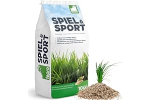 FEPRO 10kg Rasensamen Sport und Spiel schnellkeimend 400m², robust, tiefgrün, ideal für Neuansaat und Nachsaat, Rasensaat Grassamen Frühjahr
