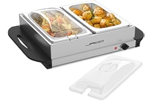 Jago® Chauffe-Plats Électrique - en Acier Inoxydable, Maintien de la Température, Couvercles Transparents - Chauffe-Buffet, Chafing Dish (2 Récipients / 2 x 2.5L (5L))